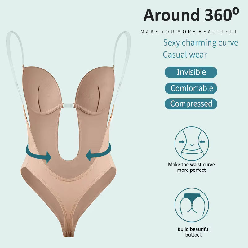 Body moulant à col en V pour femme